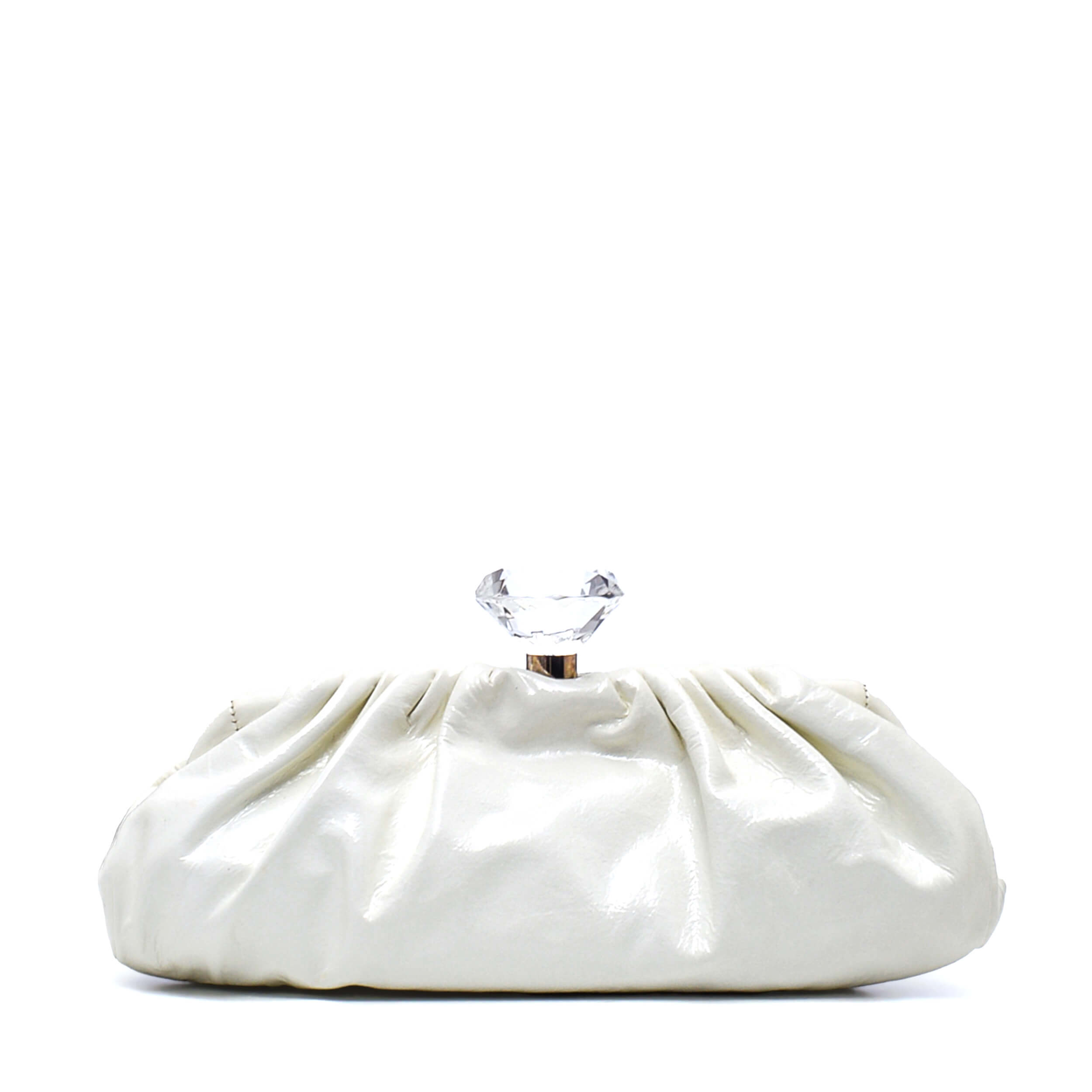 Chanel - Ivory Patent Leather Diamond Kiss Lock Timeless Clutch 